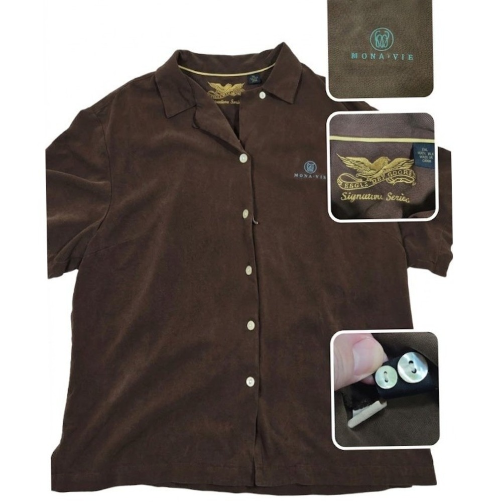 Eagle Dry Goods Silk Shirt Mens XL Brown Camp Aloha Short Sleeve Mona Vie Promo